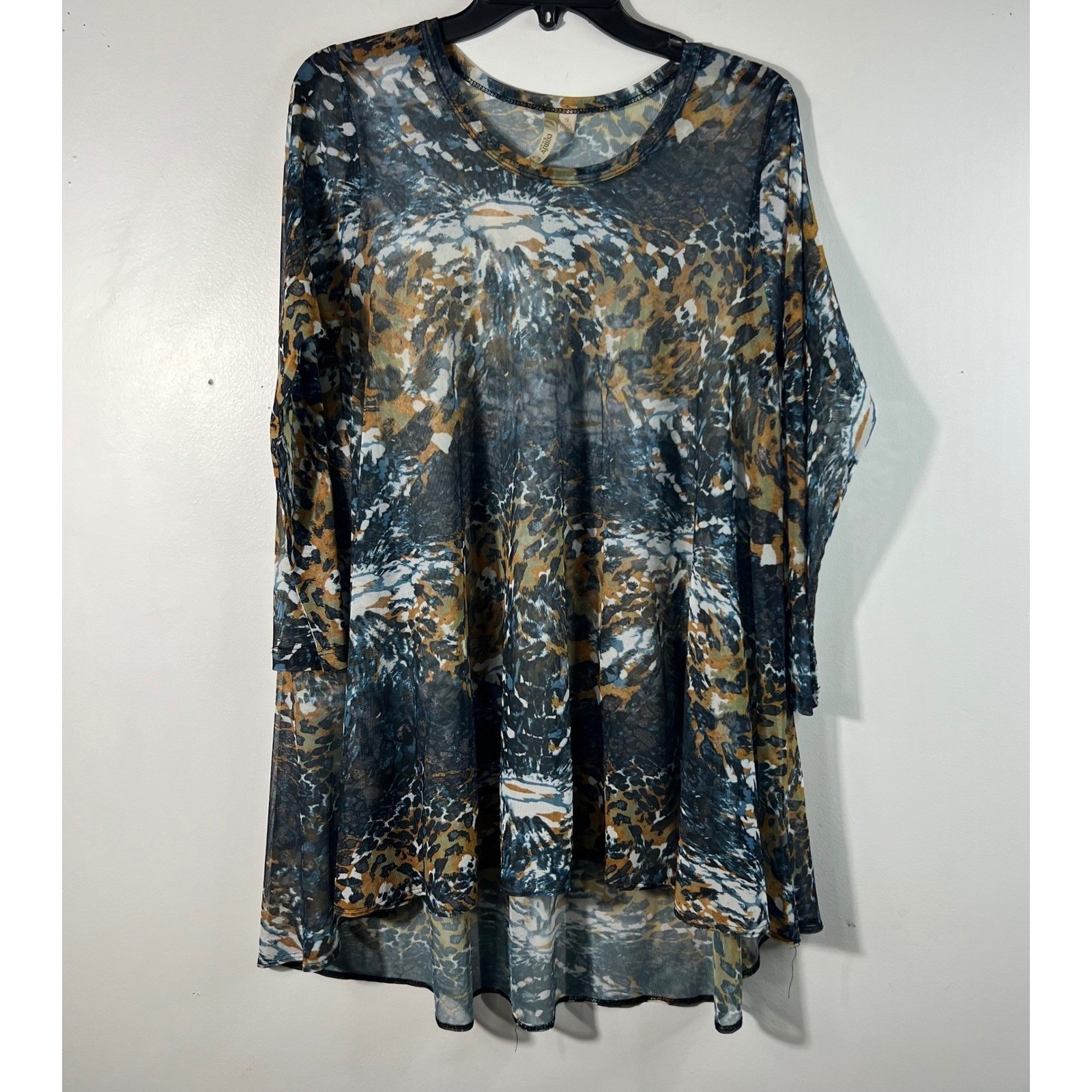 Comfy Usa Sheer Painted Look Art To Wear Lagenlook Tunic S Blue White Brown